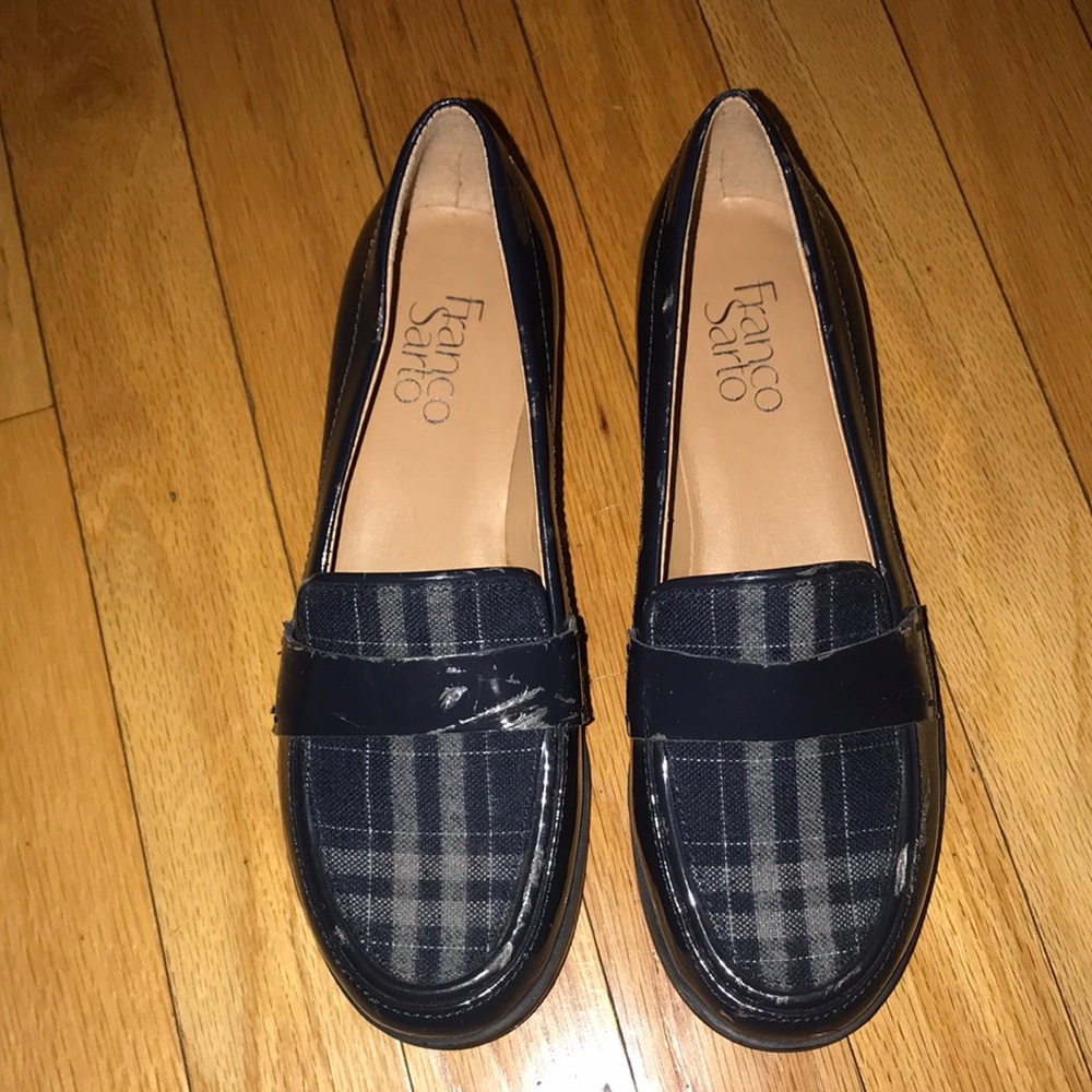 Franco Sarto Navy Plaid Penny Loafers